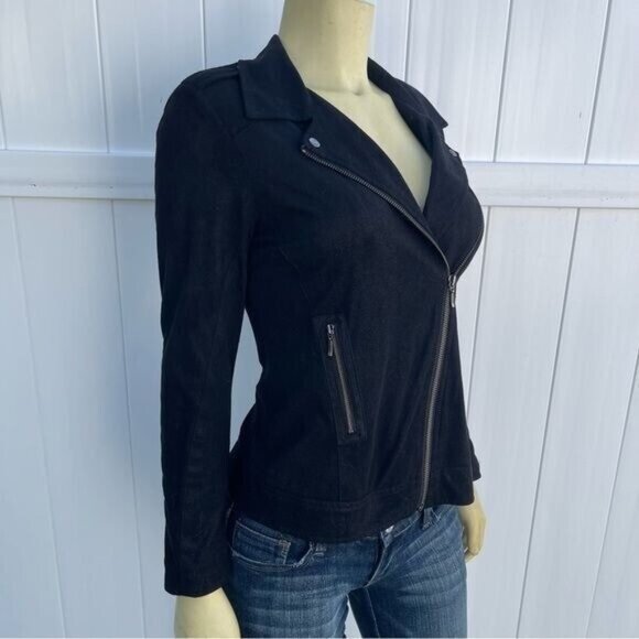 Top Stitch Black Women's Motto Inspired Lightweight Jacket Faux Suede Size S - Picture 3 of 9